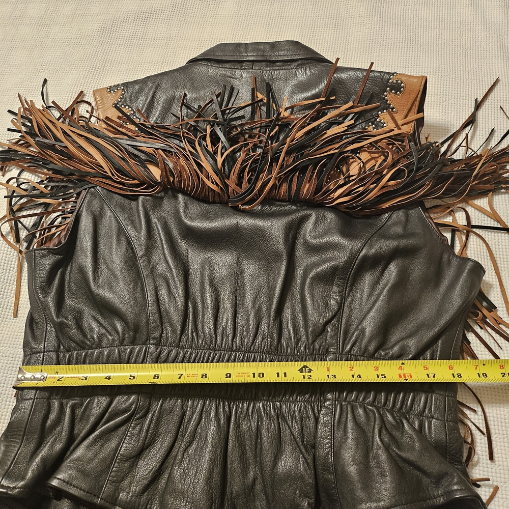 Western World by Shaf Leather Vest Black with Black And Brown Fringe Women’s 3XL - Picture 5 of 16